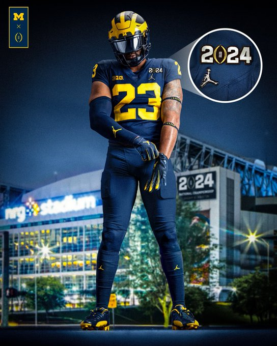 PhilHecken's tweet photo. Michigan will go mono-blue for tomorrow night's Natty against Washington. 
@UniWatch @rarthen https://t.co/ZEdhg9rTFi