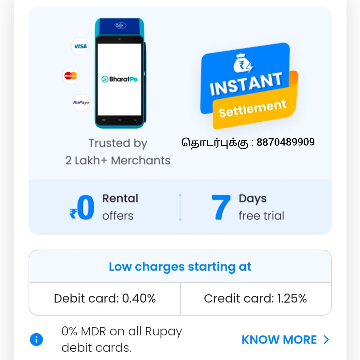 rathuloans's tweet image. #swipemachine #swipepayment #cardswipe

Trusted by 2 Lakh+ Merchants

0 Rental offers

ર INSTANT Settlement

தொடர்புக்கு : 8870489909

7 Days free trial

Low charges starting at

Debit card: 0.40%

0% MDR on all Rupay debit cards.

Credit card: 1.25%

KNOW MORE &amp;gt;