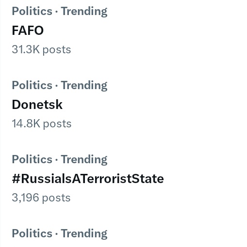 meanjohnn's tweet photo. #NAFOExpansionIsNonNegotiable 😂
This is from right now. When you add #NewOrcTimes into the mix it's impressive.
Sport is underrepresented however, #BanRussianAthletes #RussiaIsATerroristState
And finance #SeizeAssets https://t.co/r3oITmIZlS