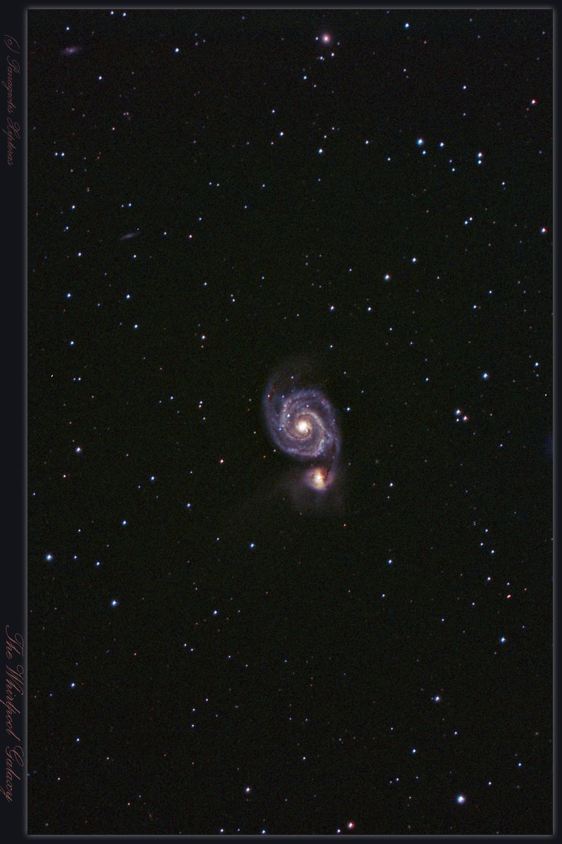 xipteras's tweet photo. The Whirlpool Galaxy (M51), located in the constellation Canes Venatici, is a barred spiral galaxy around 23 million light-years from Earth. With an apparent magnitude of +8.4, its physical span is about 11 arcminutes by 7 arcminutes in the night sky. This galaxy is particularly noted for its pronounced and well-defined spiral arms, rich in star-forming regions and dust lanes, making it a more dynamic and interactive cousin to the elegant Bode's Galaxy (M81). At its center is a supermassive black hole around which the galaxy's arms revolve, shaped by gravitational interactions with its smaller companion galaxy, NGC 5195, adding to its unique structure and beauty, see my image below.

🔭 Springtime offers the best window for observing the Whirlpool Galaxy, especially after midnight when it's at its highest point. However, the impatient among us can get started as early as midnight in January, provided there is a new moon and a clear, unpolluted sky. 

We, amateurs with our telescopes of at least 8 inches aperture can begin to grasp #stargazing its grandeur, but larger telescopes, 14" or more, will reveal finer details of its spiral arms and glowing star clusters. Powerful setups will anyway help in capturing the galaxy's intricate spiral structure, its interaction with NGC 5195, and the hotbeds of star formation along its arms.

The last time I observed this galaxy was with our 30" Dobson telescope of my astronomy club in the place where I live, in southern Germany, two hours drive from the Alps. That brutal light hunter revealed to me the bridge between M51 and its companion. I was speechless, and NO, it is not the same to see the bridge in the stacked photo of the live view of a robotic telescope or in a photo. No way, guys. It was the real, ancient light from there that I saw.

#Astrophotography fans wishing to capture M51's magnificence should use a long-exposure technique with a high-quality CCD camera, on a motorized equatorial mount, to track its movement across the sky. Also a low-noise DSLR with a fat 600mm f/4 tele lens can work wonders.

🦣 When the light we see today from M51 began its interstellar journey, the Earth was undergoing profound changes in the Miocene epoch. During this epoch, dramatic climatic shifts favored the spread of grasslands, a critical factor in the evolution of mammalian species, including early hominids. This era was significant for the evolutionary trajectory of primates that would eventually lead to the emergence of Homo sapiens. As M51's light traveled across the cosmos, our ancestors developed vital survival skills that laid the groundwork for the rise of human civilization.

🌍🌿 At that time, Earth underwent a global cooling trend, a transition from the warmer climates of earlier epochs. New ecosystems flourished during this period, with the expansion of grasslands driving the evolution of large mammals, including the ancestors of horses, elephants, and even primates. The movement of tectonic plates continued to reshape the Earth's surface, leading to further uplift of mountain ranges such as the Himalayas (!) and the Andes. The Miocene was a time of ecological and geographic transformation, setting the stage for the rich biodiversity and complex ecosystems we see on the planet today.

🙏 Dear all, it is always a pleasure for me to write about space. If you like my stories, please leave a like or retweet my post, it helps a lot, since this tweet is hours of work. All images attached are real, taken by me, freezing out in the cold next to my telescope. My texts are a strong mixture of my own experiences in the last 21 years, research in web and books and AI texts with special self-made, complex prompts. Guys, I think, it is time to ride this horse called AI, there is no other way in future, IMO. Either we ride it, or it rides us.

Clear skies and enjoy the night sky #stars ✨✨
/px
--
🎶 Now playing ‘John Askew Live From VII London 2023’ on #SoundCloud https://t.co/YUhTwS5ncD 
--
Image taken by me @xipteras with my Takahashi TOA-130NFB telescope, @QHYCCD 8L camera, on my Takahashi NJP-JPZ mount.
