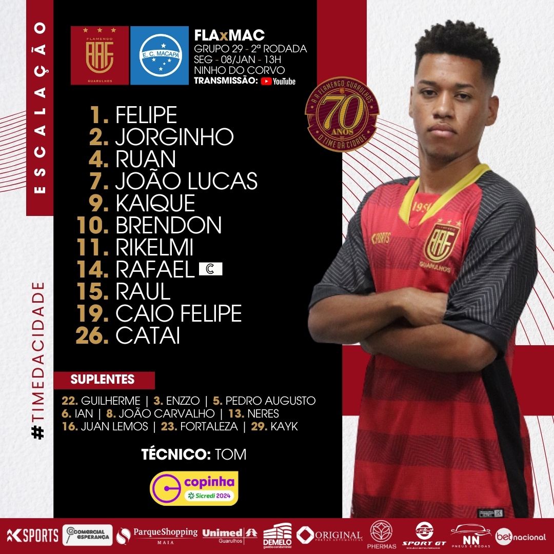 FlaGuarulhos's tweet photo. 📋 COPINHA: Corvo escalado! #FLAxMAC

📺 Canal Futebol Paulista [via Youtube]

#VoaCorvo #TimeDaCidade #GuarulhosÉRubroNegra https://t.co/J5nfa76TAk