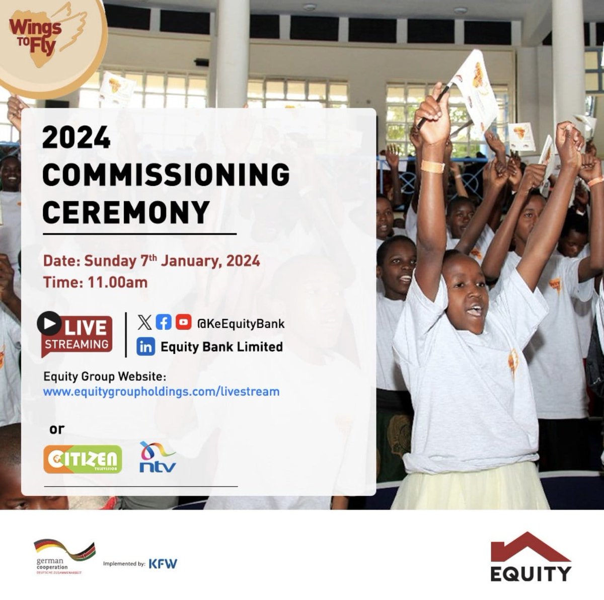 Kami_rec's tweet photo. Be part of @KeEquityBank's celebration of 1,000 beneficiaries of the 2024 #WingstoFly scholarship.Currently live at Pangani Girls High School and online. Experience the profound influence on education by the Equity Group Foundation. Watch live at https://t.co/sCfG7rXou7. https://t.co/Kbi1cHv8Ch