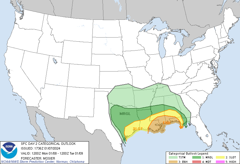 LimWeather's tweet photo. D2
#EnhancedRisk in S #DixieAlley esp #NewOrleans, #BatonRouge, #Metairie, #Kenner, #Slidell, #Gulfport, #Biloxi, #Hattiesburg, #Pascagoula, #Mobile, #Pensacola, #PanamaCity, #FerryPass
10% SIG #Tornado/30% SIG #Wind/15%#Hail risk
#Wxtwitter #SPC #SevereWX #LAwx #MSwx #ALwx #FLwx https://t.co/HQhW9siVn7