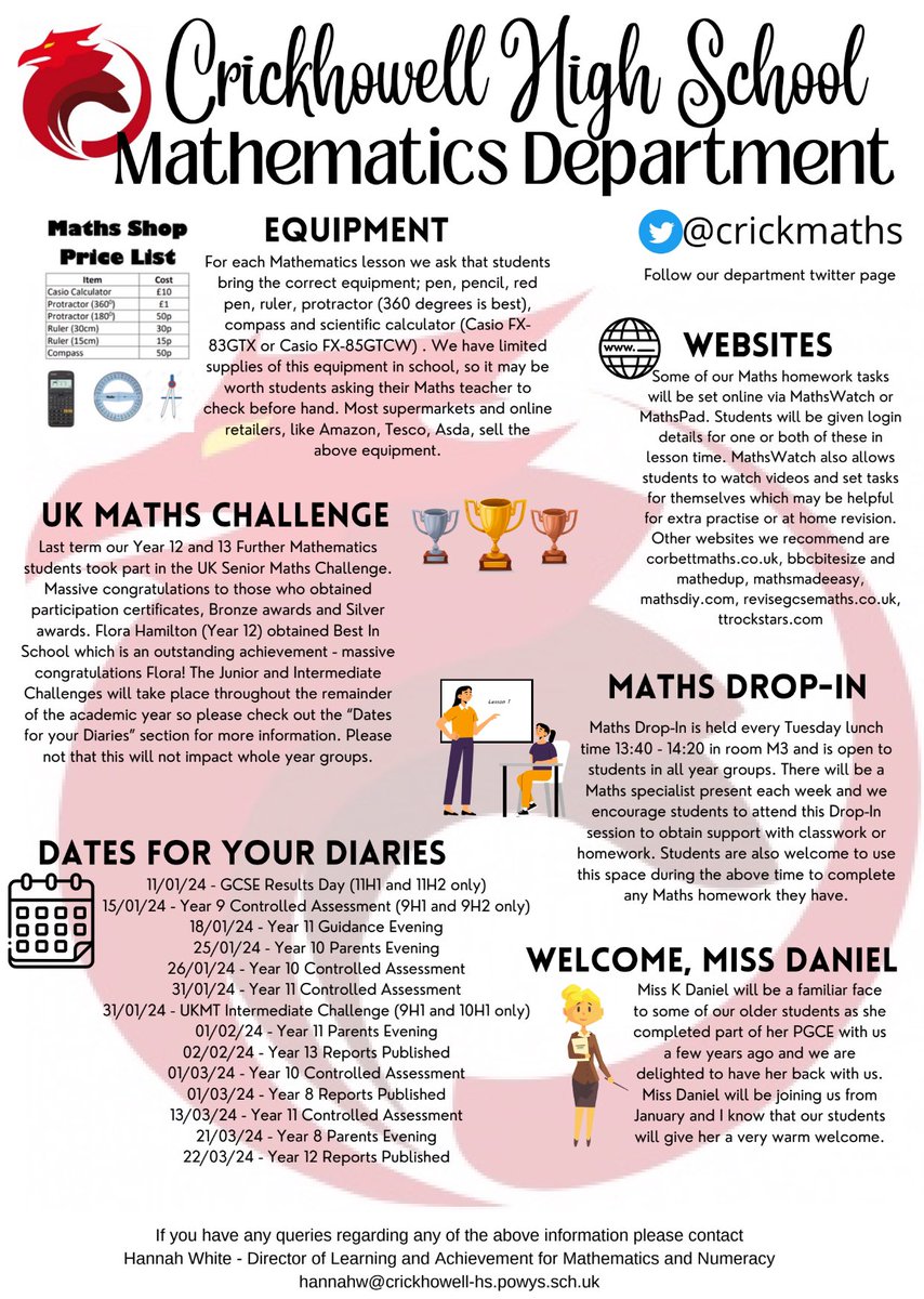 Second Maths Department newsletter of the year ready to be sent out to parents this week as we return for term 2! An important one welcoming our new staff member! 🥳📝✨ <a href="/crickmaths/">CHS Maths Department</a> <a href="/crickhowellhs/">Crickhowell HS</a>