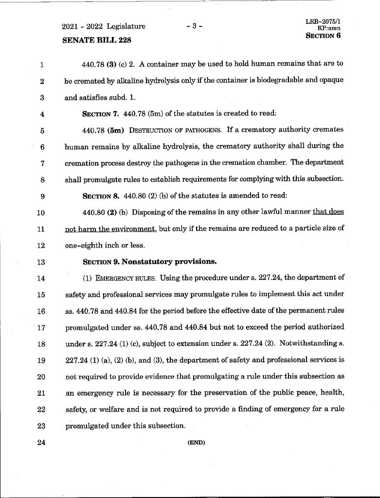 PeterBernegger's tweet photo. Republican Assembly Rep. Robin Vos wants to spread liquified dead human bodies on our Wis. farm fields. Sound a little far-fetched? I direct you to State Senate Bill 228 of 2021. You can find it here at this link, but it is also displayed here.
https://t.co/1ntjv6NKko The Assembly has joined in, see Assembly Bill 207. Vos wants to dissolve human bodies using pressure, heat and extremely caustic chemicals. First, this goes against Christianity and many other religious organizations’ beliefs. Second, remaining chunks of
Human bodies are permitted. It is right in the Bill, see for yourself. Third, where exactly is the “waste” going to end up? Besides this whole idea being just plain wrong, Vos goes on to write in the bill “Disposing of the remains in any other lawful manner that does not harm the environment.” There perhaps has never been
a more universal catch-all phrase written by a
politician. Ergo, Vos is ok with liquified human remains laden with burning chemicals to be spread on our farm fields. And if true, then why not just bury the
dead in the ground in the first place. If Vos denies it,
demand to know where all the liquid from the dead
bodies is going to end up. For each State Senator,
and each Assembly person, who signed onto this demand to know the answers from each. I posted this before, just strolling down memory lane, reminiscing about how Robin Vos will do anything for money. And you thought politics doesn't affect you. Lol.