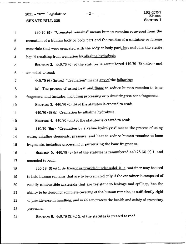 PeterBernegger's tweet photo. Republican Assembly Rep. Robin Vos wants to spread liquified dead human bodies on our Wis. farm fields. Sound a little far-fetched? I direct you to State Senate Bill 228 of 2021. You can find it here at this link, but it is also displayed here.
https://t.co/1ntjv6NKko The Assembly has joined in, see Assembly Bill 207. Vos wants to dissolve human bodies using pressure, heat and extremely caustic chemicals. First, this goes against Christianity and many other religious organizations’ beliefs. Second, remaining chunks of
Human bodies are permitted. It is right in the Bill, see for yourself. Third, where exactly is the “waste” going to end up? Besides this whole idea being just plain wrong, Vos goes on to write in the bill “Disposing of the remains in any other lawful manner that does not harm the environment.” There perhaps has never been
a more universal catch-all phrase written by a
politician. Ergo, Vos is ok with liquified human remains laden with burning chemicals to be spread on our farm fields. And if true, then why not just bury the
dead in the ground in the first place. If Vos denies it,
demand to know where all the liquid from the dead
bodies is going to end up. For each State Senator,
and each Assembly person, who signed onto this demand to know the answers from each. I posted this before, just strolling down memory lane, reminiscing about how Robin Vos will do anything for money. And you thought politics doesn't affect you. Lol.