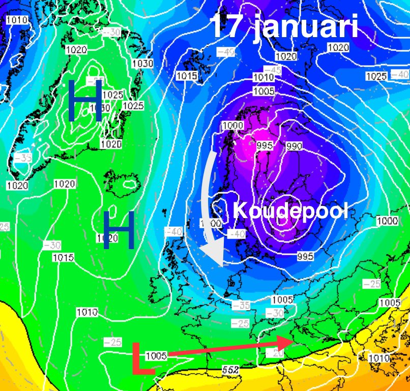 WeermanMichael's tweet photo. Fraaie GFS Oper run met de 500hPa -40 C  isotherm boven de Wadden. Op neushoogte de aanvoer van getransformeerd Arctische lucht geregisseerd door een Groenland - IJsland blocking. De laagjes duiken gedwongen onderlangs. Opkomend sneeuwsignaal. Trend blijft winters😇#WINTER https://t.co/sxPNTWqWsl