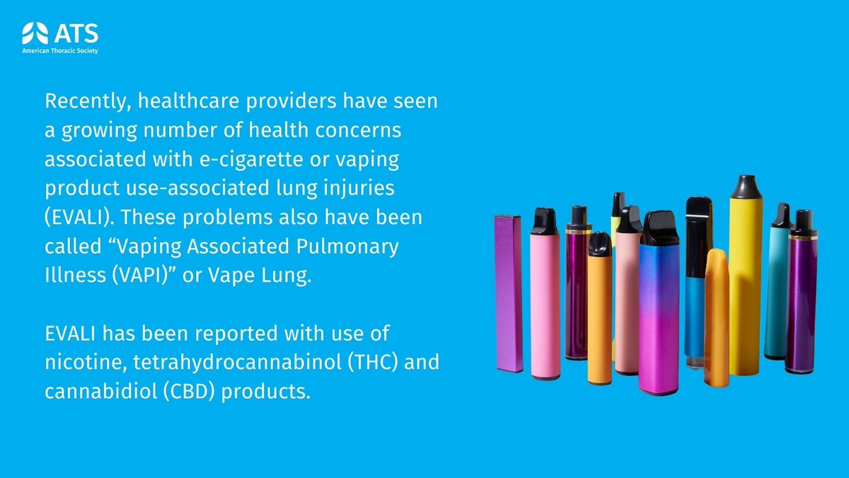 Have you heard of e-cigarette/vaping product-use associated lung injuries ( EVALI)?🤔🫁There are many risks associated with vaping, regardless of the  device used. Swipe👉 thru these excerpts from our Patient Fact Sheet on  EVALI