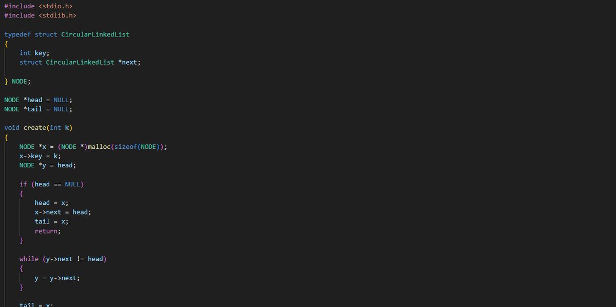 #day3 of  #100DaysOfCode challenge  Today, I implemented all operations of a Circular linked list in the C language.