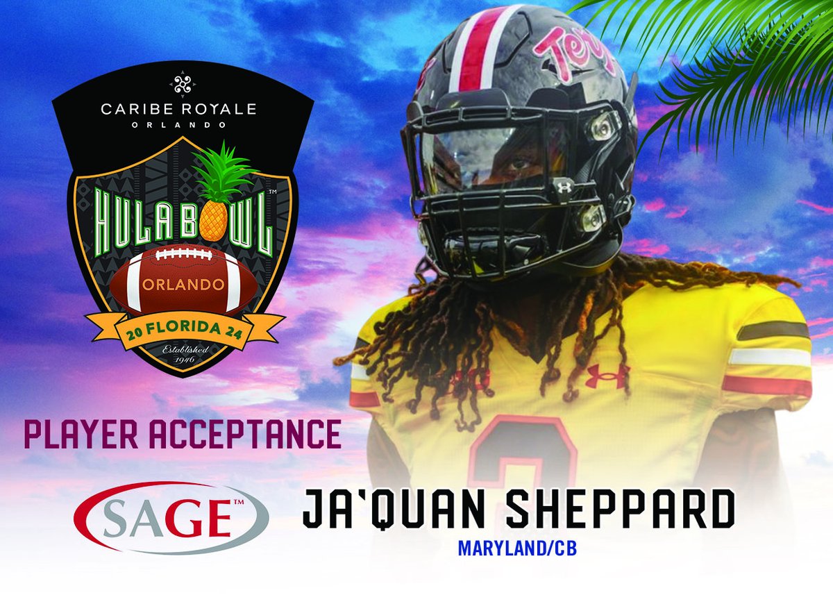 @TerpsFootball cornerback Ja'Quan Sheppard @Quan813 has accepted an invitation to play in the 2024 @CaribeRoyale Orlando #HulaBowl @DraftDiamonds @SageCards