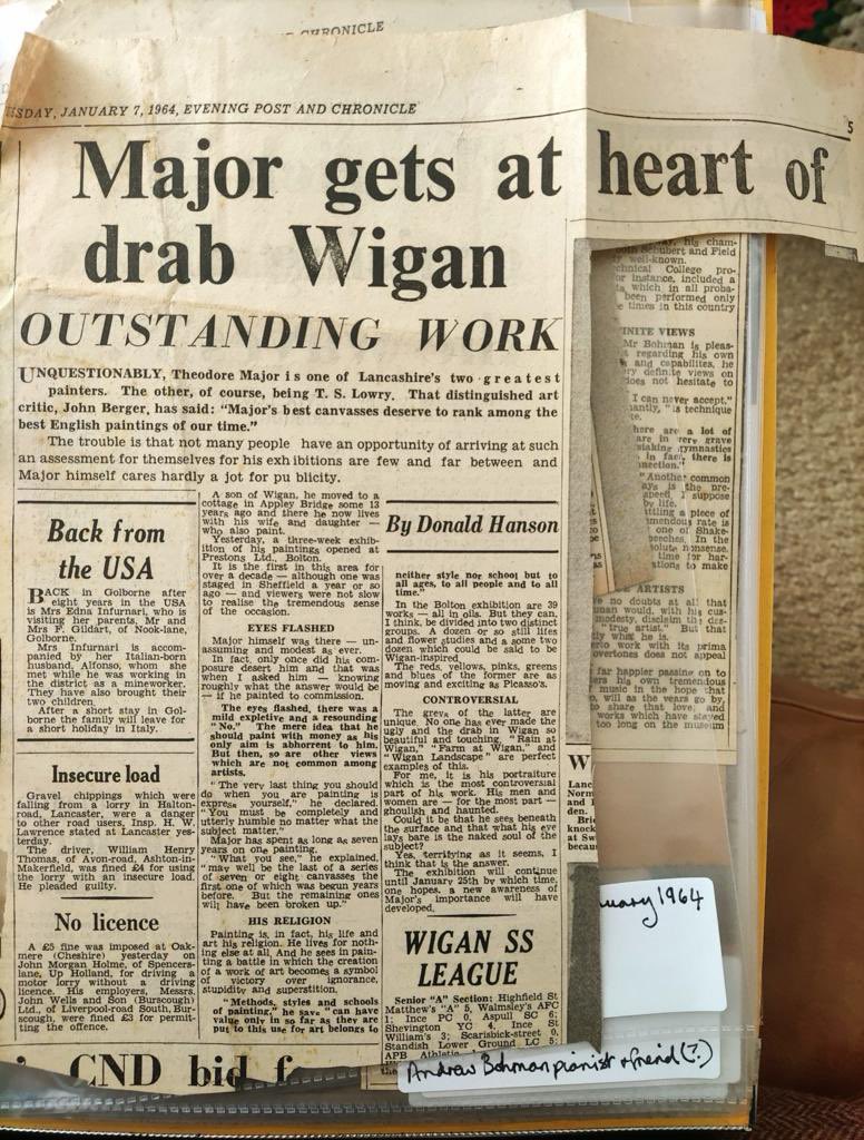 wiganlocalhist1's tweet photo. An early sketch of Wigan by Theodore Major stirred up a lot of interest, and we have been supplied with a newspaper article dated 64 years to the day, 7/1/1964.
Giving insight into the mind of the man himself, it helps us to understand why he never became famous in his lifetime. https://t.co/IEhEeZwPtW