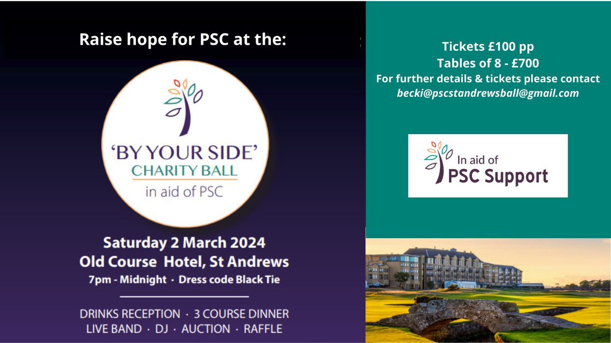 The 'By Your Side' charity ball is just around the corner, 2nd March 2024, at the iconic @OldCourseHotel in the beautiful town of St Andrews, Scotland 🏰 . Delicious food, live music 🎶 , dancing and a truly 'show stopping' selection of auction and raffle prizes. (1 of 2))