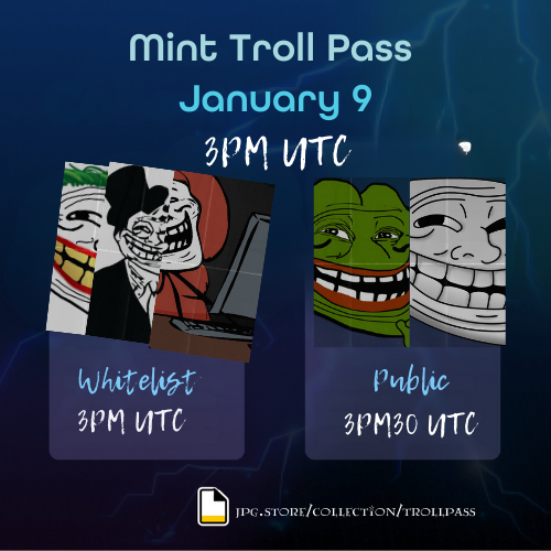 trollfaceada's tweet photo. ️Mark your calendars, trollers! ️
Get ready to mint your 2024 with a smile!  😍😍😍
Last chance for you guys
☑️Follow @trollfaceada
☑️❤️&amp; 🔁
☑️Tag 3 drop the address below

⏰ 24 hrs
Don't miss out
#CardanoNFT #NFT #NFTs #CNFT #ADA #NFTCommunity #NFTGiveaways #CardanoADA https://t.co/7aU3JRbYBS