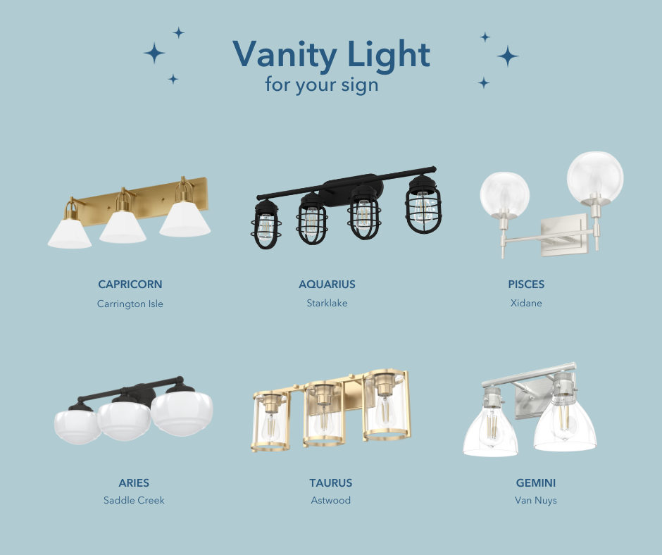 From sleek to bold, find the vanity light fixture that aligns with your sign! ✨🔮

#hunterlighting #homelighting #bathroomvanity #vanitylight #bathroominspo