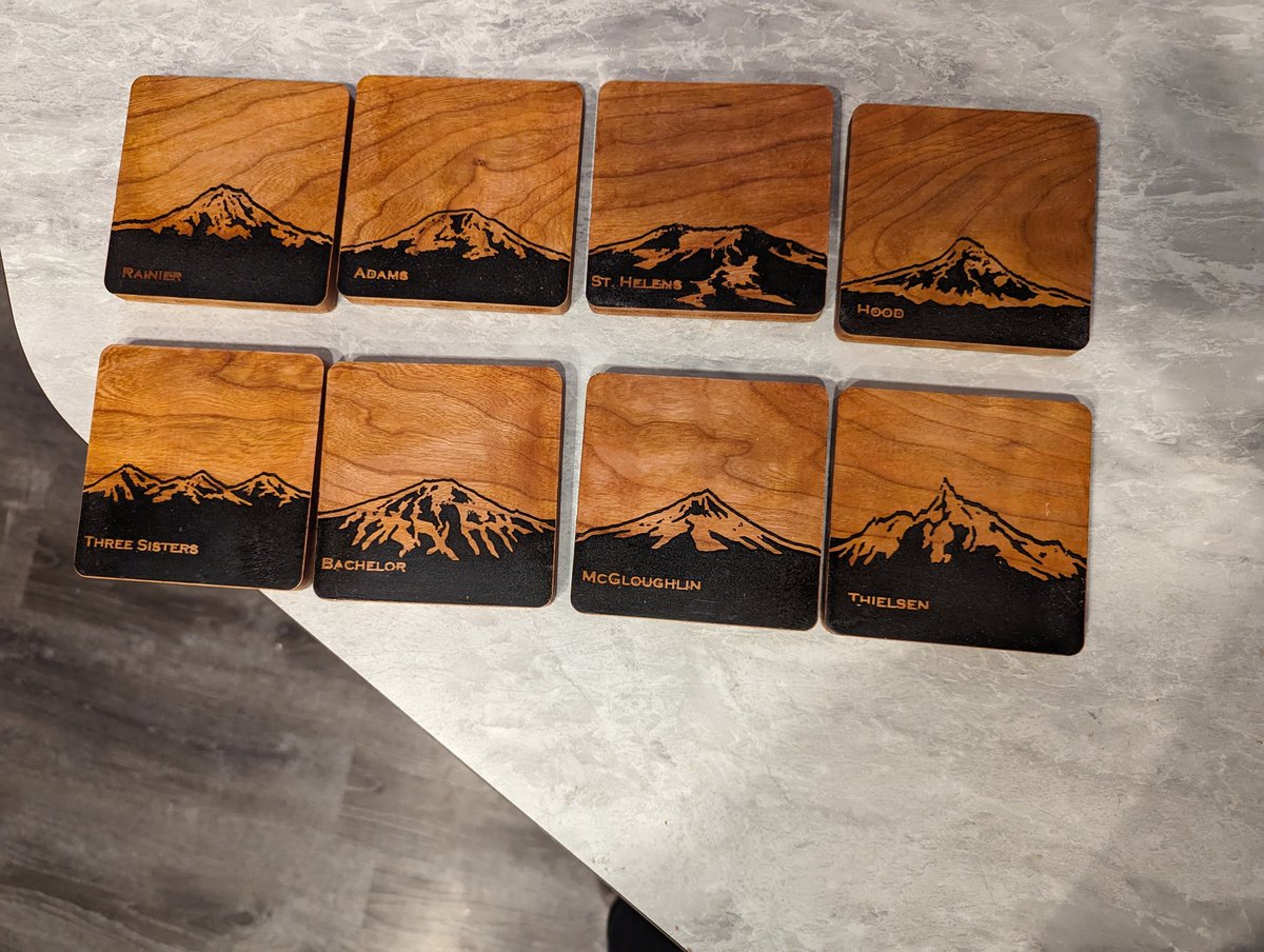 jmauser's tweet photo. 4" cherry coasters with Cascade Peaks in black epoxy. #cascadia #woodworking https://t.co/WGq6Db29YD