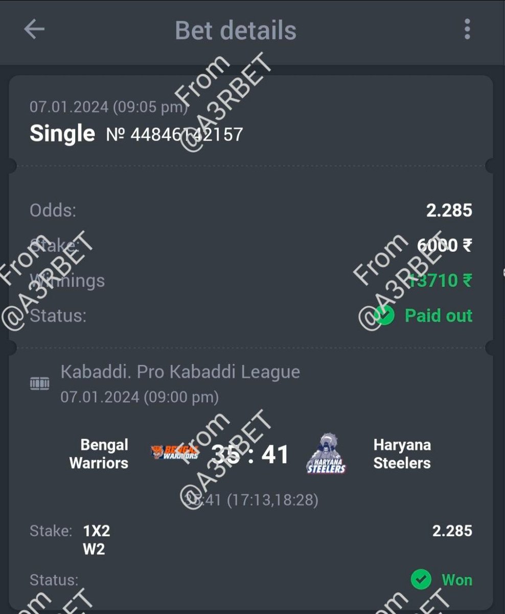 A3RBET's tweet photo. Kabaddi - Pro Kabaddi League

🤼 Haryana Steelers ML ✅
🔖 2.28
💵 10 Units

#GamblingTwitter #SportsBetting #TeamParieur #SportsBet #Betting #FreePicks #A3RBET #SportsBettor

#ProKabaddi #PKL #Kabaddi #ProKabaddiLeague #PKLSeason10 #10PKL #BENvHS #BengalWarriors

Like + RT https://t.co/JCjPzJHRpU