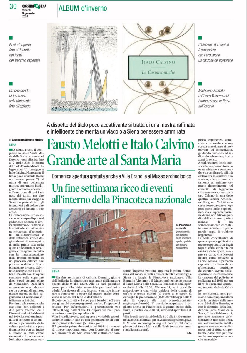 #recensione di #GiuseppeSimoneModeo #mostra #InLeggerezza un omaggio a #ItaloCalvino

#SantaMariaDellaScala #Siena

Mostra a cura di #michelaEremita