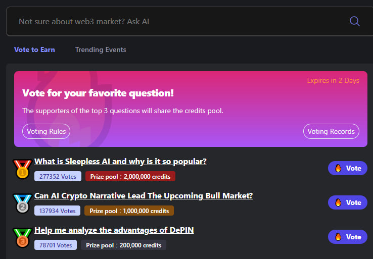 ✅ QnA3.ai Airdrop Instructions

Simply log in to your wallet, check in, and participate in voting and asking questions for an easy task.

[Currently working on 10 accounts, planning to increase to 20 accounts]

Please do not sign up with the same invitation code