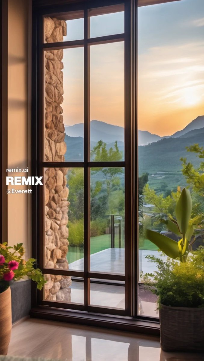 WorldEverett's tweet photo. ⚡️SUNDAY'S REMIX #promptshare :

Closeup photo of a window of a luxurious mountain villa interior with panoramic views outside the window, lush gardens, twilight setting, royalcore style of villa

If you want to remix my idea, check it out on Remix!

Not on Remix already? The download link in the replies 👇