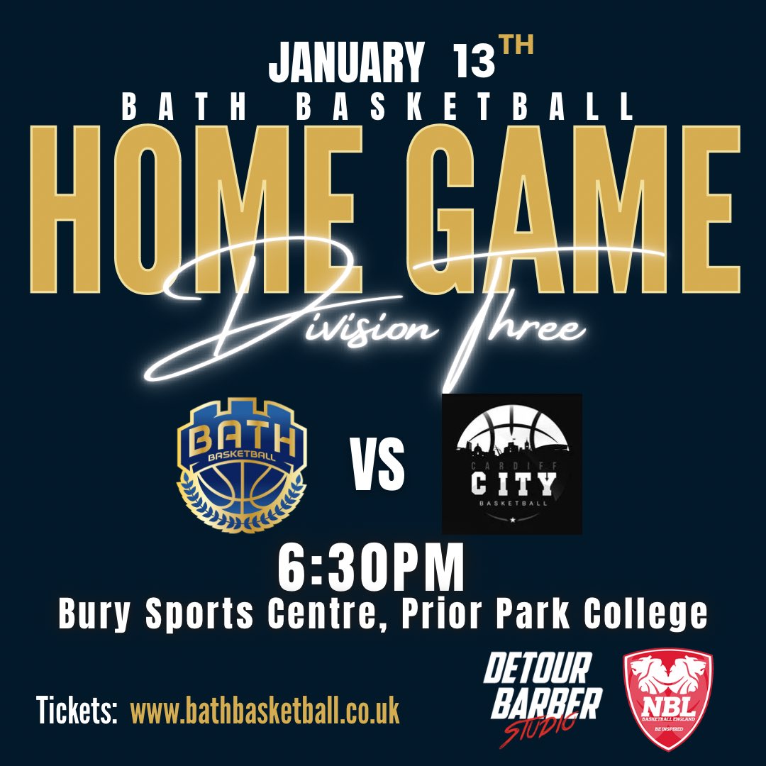 BathBasketball's tweet photo. Catch our first home NBL game of 2024, as we take on top of the table Cardiff City January 13th.

It will be a very exciting matchup as both teams are competing for promotion. Come down support and catch the action!

Tickets available: https://t.co/I3OE5vcw1P https://t.co/l9IouWkrmx