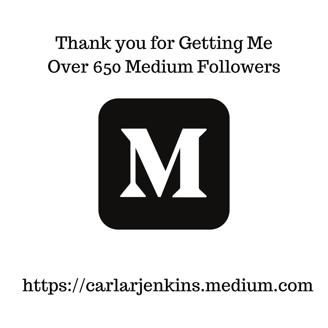 #SundayBlogShare #TwitterFamily! I would like to start this week off right by thanking you for getting me over 650 #Medium Followers! carlarjenkins.medium.com/thank-you-for-… @carlarjenkins #communitysupport #blogging