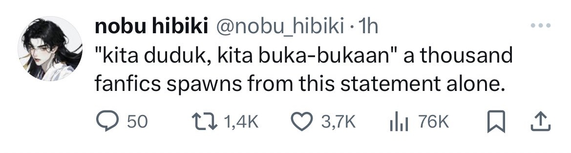 bluesunkiss_'s tweet photo. "Apa maksudmu memojokkanku di #debatcapres semalam?" Prabowo melonggarkan dasinya. Ia masih merasakan darahnya menggelegak. "Tahu rasa kamu kalau hatiku beralih pada Ganjar."

Anies tersenyum. 

"Duduklah. Kau bilang mau mengopi sambil buka-bukaan?"

https://t.co/ImQP4Nqfvv https://t.co/hYZgIPRThB