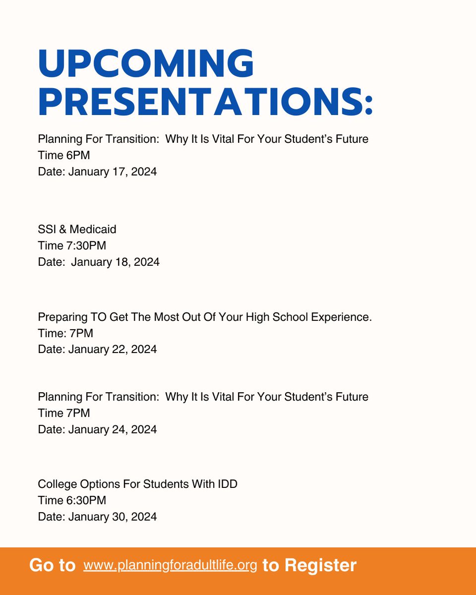 Plan4AdultLife's tweet photo. Check out our Upcoming Presentations for January! https://t.co/jhJoCsAiPV