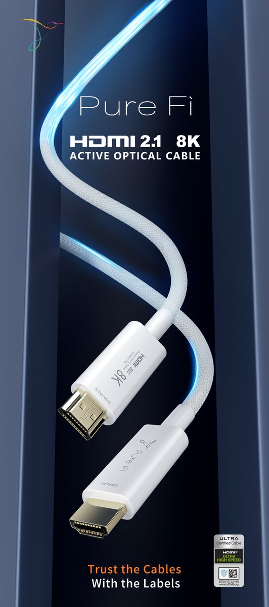 PureFi21's tweet photo. #HDMI 2.1 is not only about ultra-high-resolution video but also about lossless, immersive and ultra-high-fidelity audio. #PureFi's HDMI 2.1 #AOC can deliver both with long-reach, no-latency, lightweight &amp; flexible capabilities. https://t.co/ANqsZoaikK