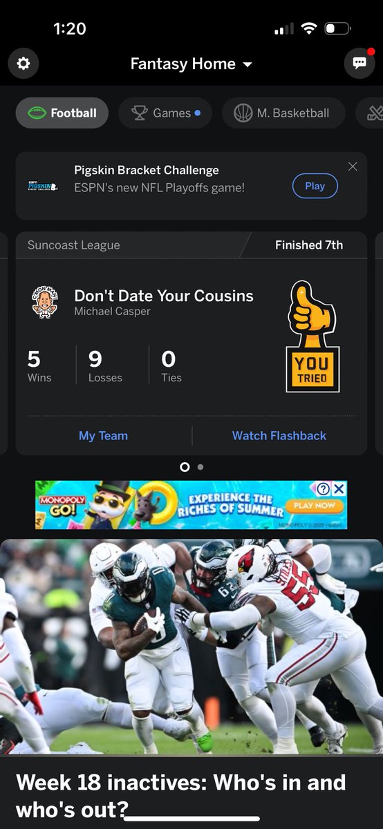 embattledbuck's tweet image. My fantasy football platform sent me a message regarding my season……. #YouTried 🤣🤣🤣