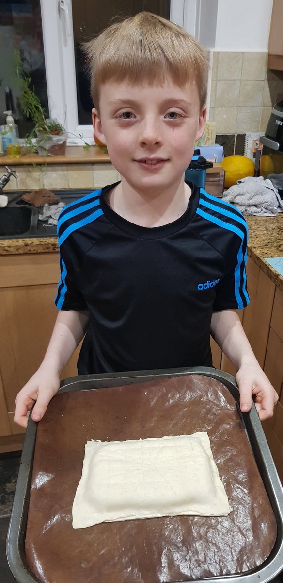 kielderlass's tweet photo. @LanchesterEP L came home from school on Friday after French and asked to make a galette de rois. So pleased he did it was delicious and we have to make another one tomorrow to use the rest of the filling up! #KingsCake https://t.co/XHAkCn0bff