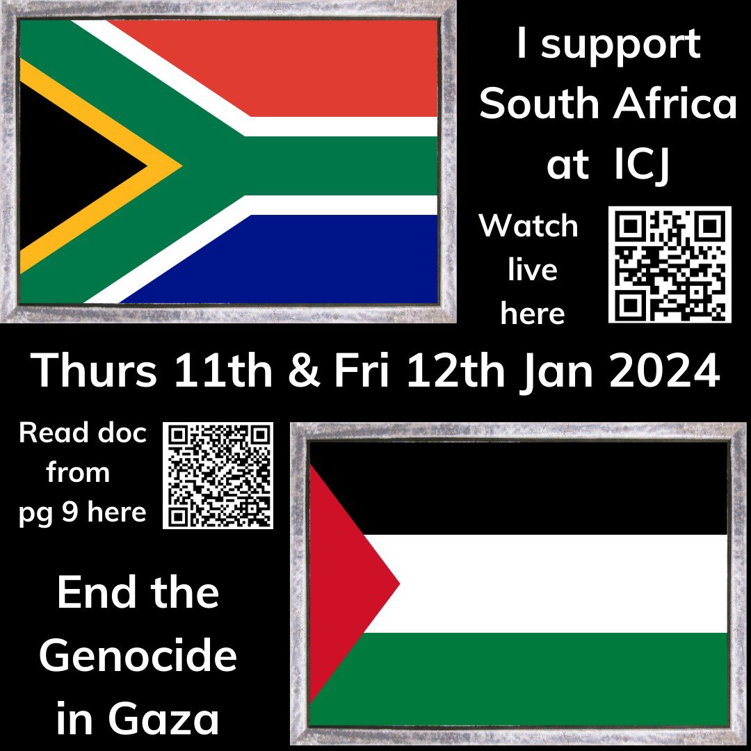 Scan QR code to watch South Africa take Israel to the International Criminal Court of Justice for committing genocide in Gaza in violation of the Genocide Convention. ✊🏾🇿🇦 🕊️🇵🇸