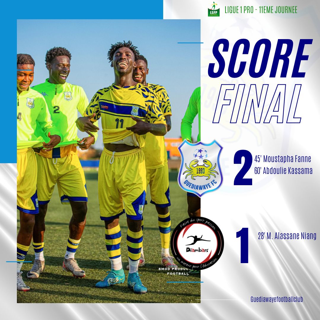 fc_guediawaye's tweet image. ✅️ +3 validé 
Merci aux crabes ☑️✌🏽
#LIGUE1SN #FootLocalSN #GFCDIA
#GuédiawayeFC 🟡🔵