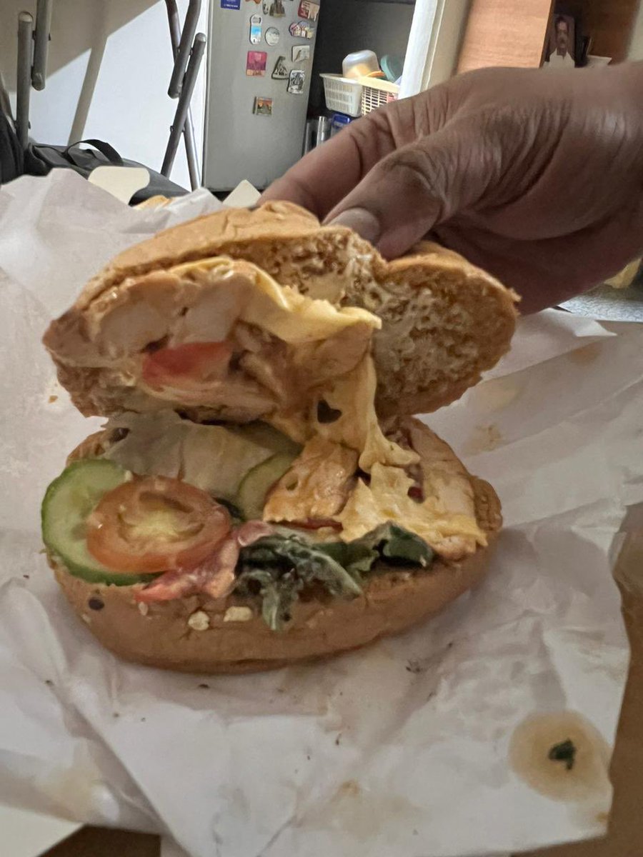 My wife ordered food from #FreshMenu through #zomato, and as is often the case, received a blunder….. this is their Double Decker Nashville Chicken Burger that was delivered…… with no patty in it….. We’re never gonna order again!…..