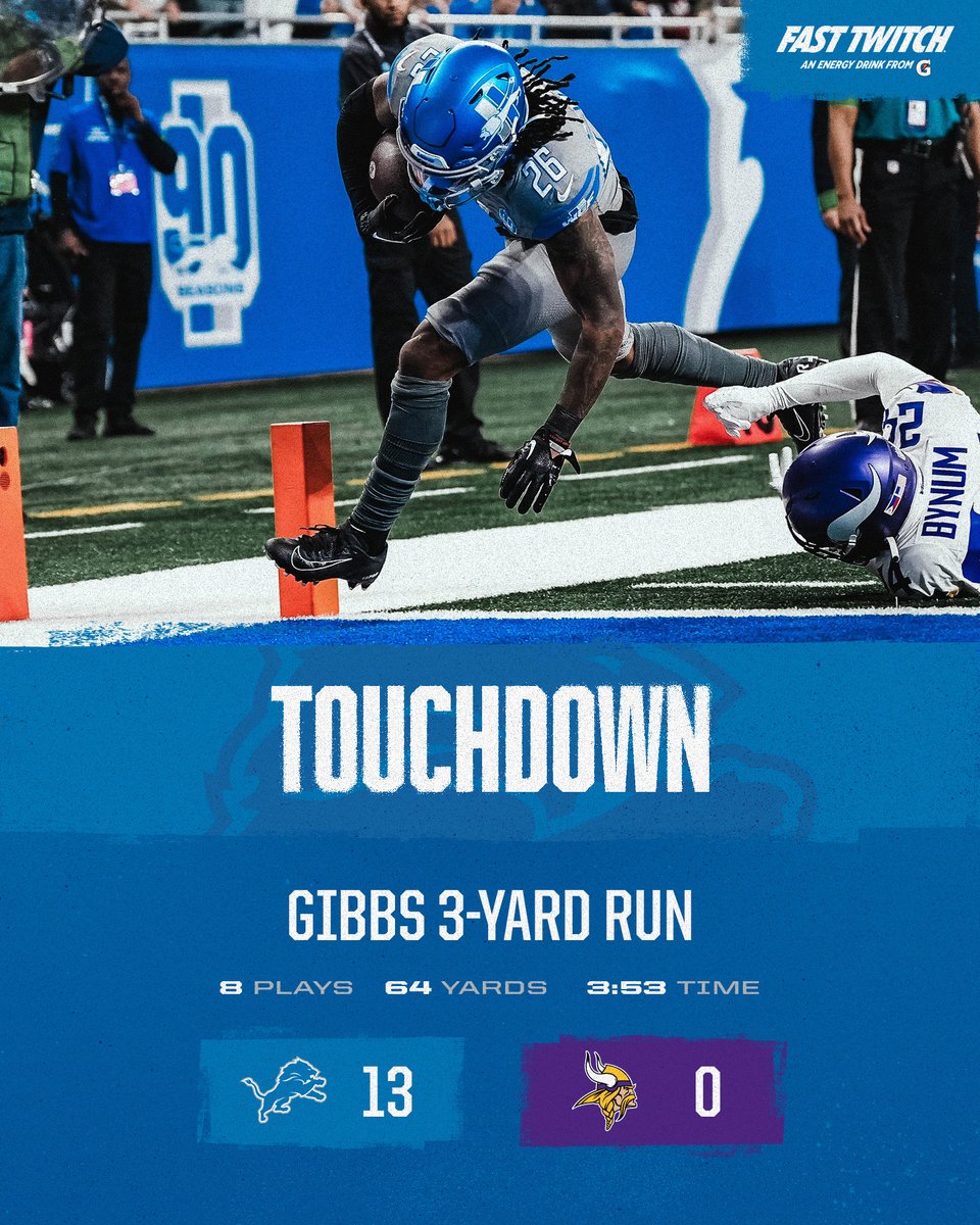 Lions's tweet photo. That's TD No. 🔟 on the season for @Jahmyr_Gibbs1‼️ https://t.co/1ma7FHkxAi
