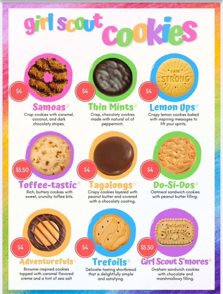 Last week to preorder your Girl Scout cookies 🍪. This will ensure you get all the cookies 🍪 you need to stock the freezer for the upcoming year. These also make a great Valentine’s Day gift. Avery and I will deliver when they come in.