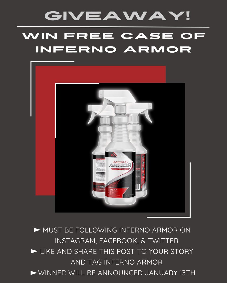 InfernoArmorUSA's tweet photo. Want to win a FREE CASE of Inferno Armor?! 

Here’s how ⤵️ https://t.co/2Hy7eXN0by