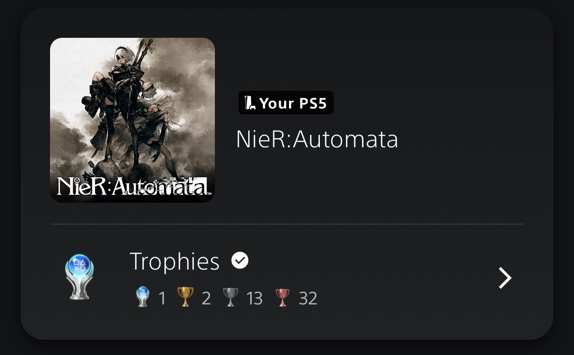 jacobintheblood's tweet photo. I JUST PLATINUMED NIER AUTOMATA 😭 I can’t believe the journey is over. This is truly one of my most favorite stories ever told https://t.co/3Wcd2c8kYX