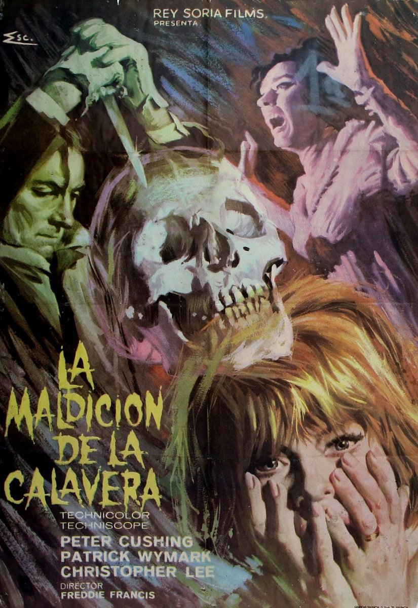 Spanish movie poster for #TheSkull (1965 - Dir. #FreddieFrancis) #PeterCushing #ChristopheeLee #PatrickWymark
