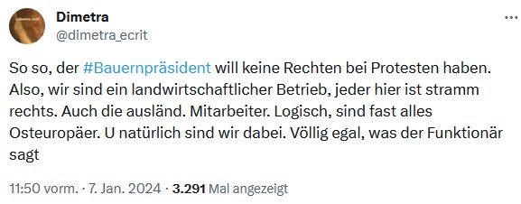 Spannend: Dieser Account <a href="/dimetra_ecrit/">Dimetra</a> fährt mit dem Logo einer großen bekannten Internet-Baumschule "von rechts" zur Demo.
Schauen Sie sich mal den AfD-Account an, Fotos unten anbei...
Was Pflanzmich de dazu wohl sagt?