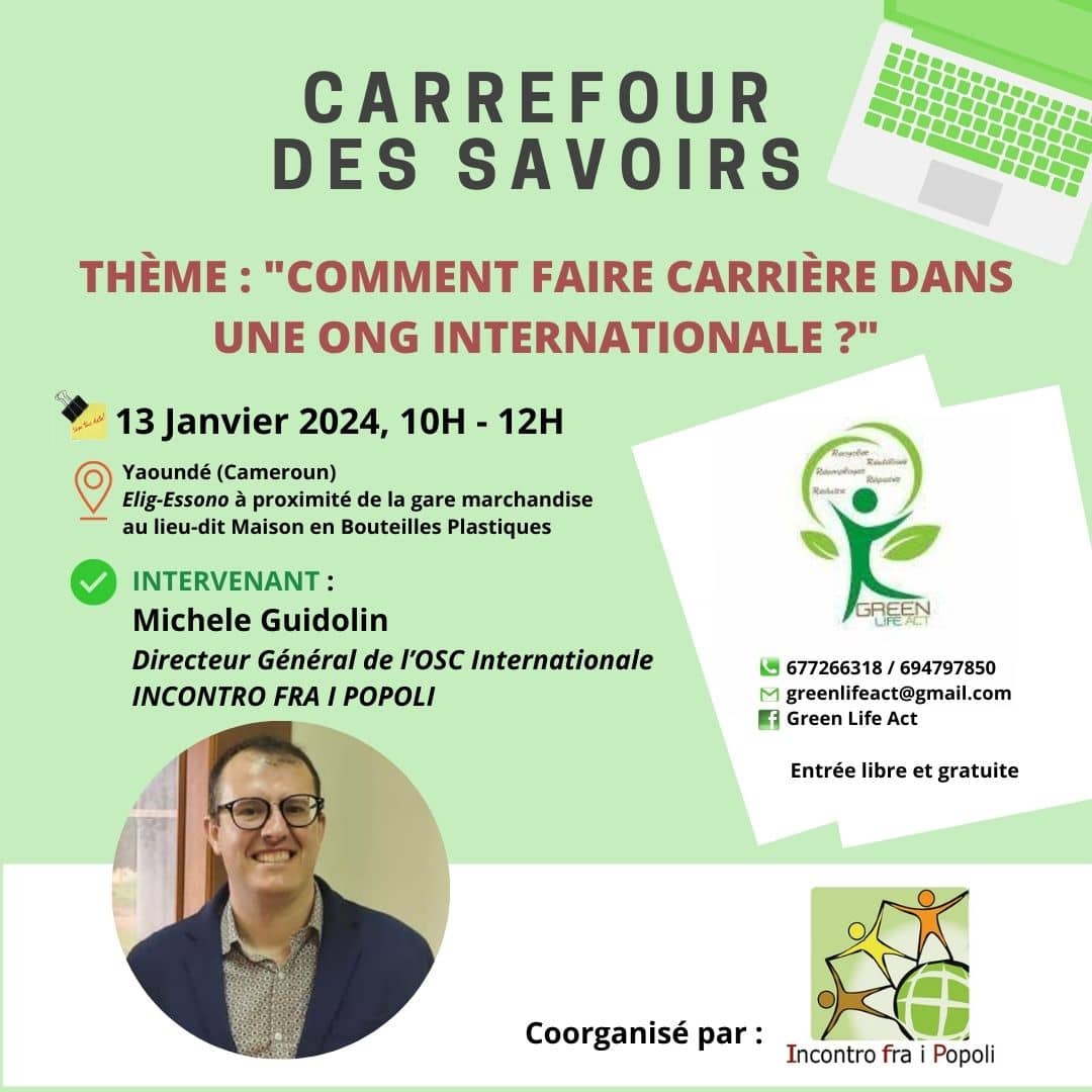 Je souhaite faire carrière dans une ONG internationale. Alors, je m'aligne pour cette atelier organisé par @greenlifeact, <a href="/jvecmr/">JVE Cameroun</a>