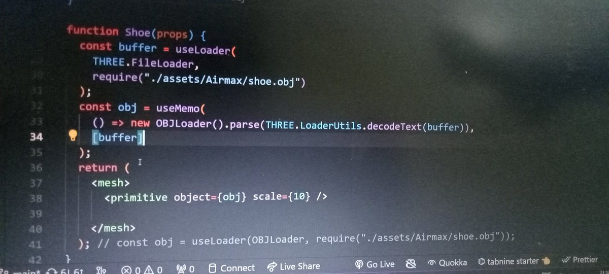 BhushanKadam011's tweet photo. Will my second #projectmonday be a failure?
I'm facing error in my three.js application built using react native.
Somebody help....
I was trying to import a model of type obj but I don't know why my OBJLoader is not working.
I'll not give up..!! But I have office tomorrowπ. https://t.co/LywaBOoxK6