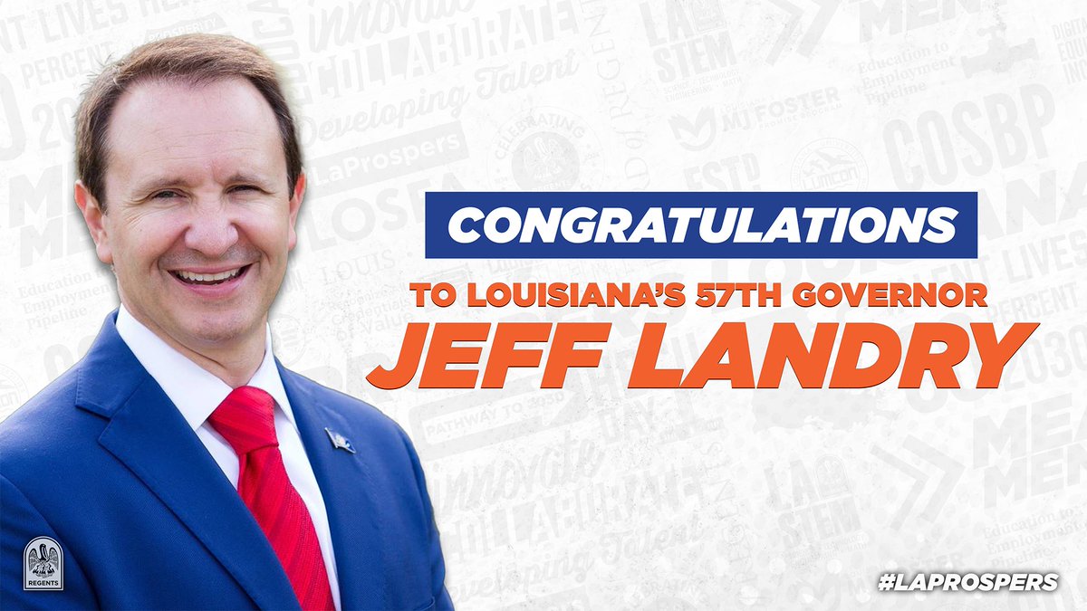 LA_Regents's tweet photo. Congrats to @LAGovJeffLandry on your inauguration as Louisiana’s 57th Governor!
Regents and Louisiana Higher Ed look forward to working with you and the #lalege to continue developing talent in our state so that #LaProspers for generations to come.
#EdtoEmployment #lagov https://t.co/PclNIQTlaD