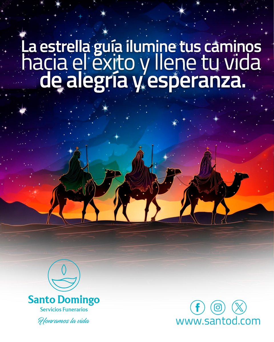 santodomingosas's tweet photo. Que esta fecha de reencuentros y celebraciones, podamos disfrutar junto a todos nuestros seres queridos, tiempo de unión y amor en que debemos mostrarle gratitud a la vida por todas las bendiciones que nos da🌟@santodomingosas les desea #FelizReyes #HonramosLaVida💙#Feliz2024🕊🌟 https://t.co/on4UWOcC2J