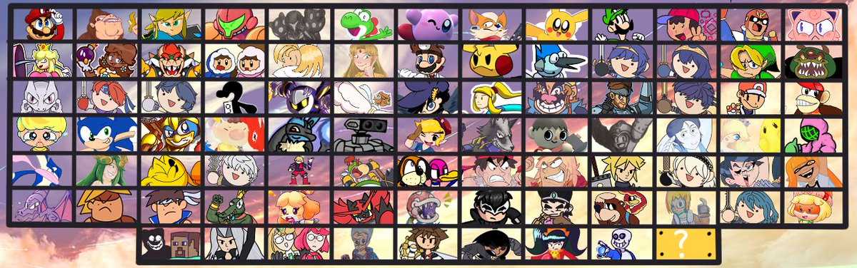 maiofroge's tweet photo. A thread (1/?) 
Hi all, i got great news today, the smash collab started by @ThyBrb is now finished! They're  on a mental health break so i'm posting the finished collab in their stead. 34 artists contributed to this collab and each brought their own style to the characters here! https://t.co/KNgml21HxW