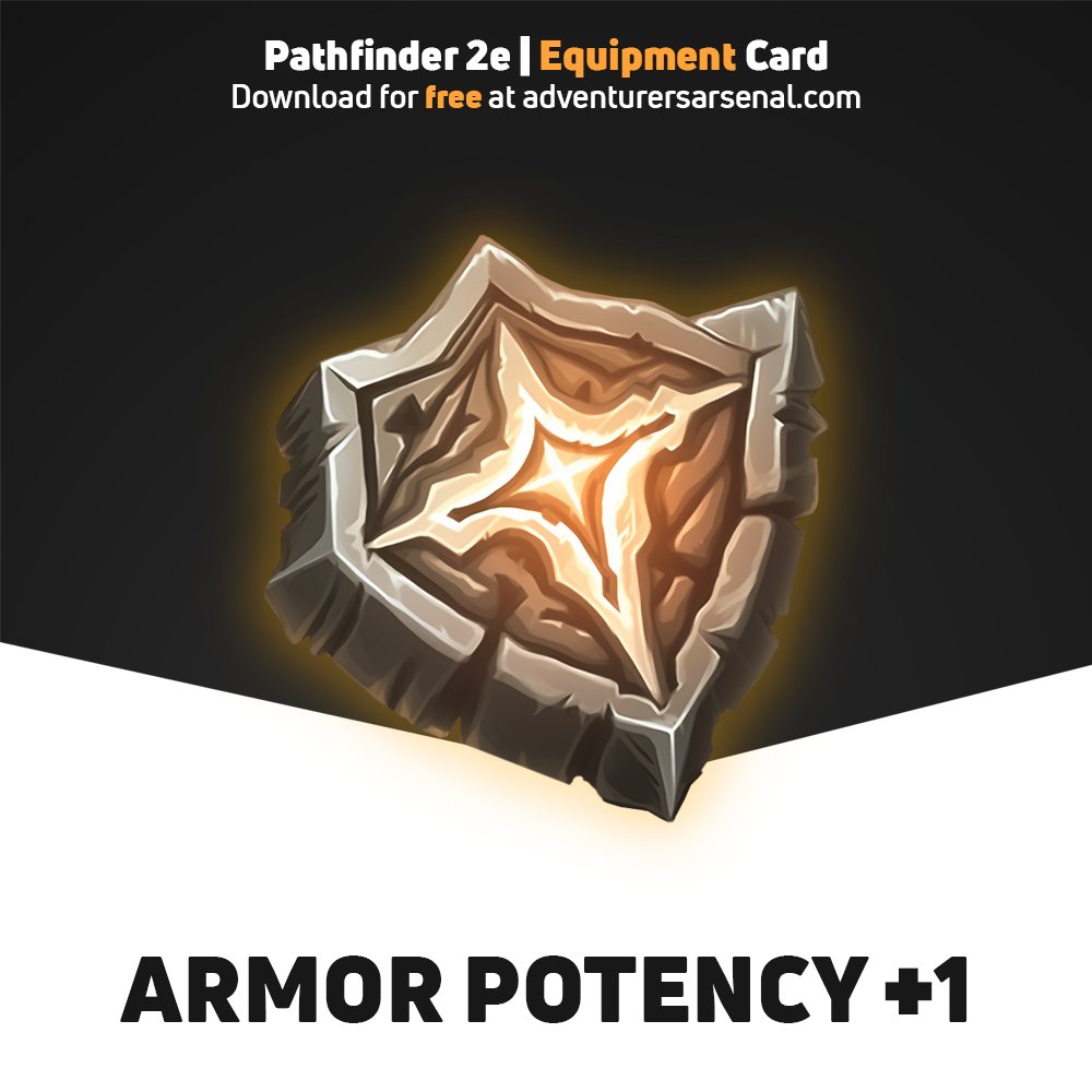 AdventArsenal's tweet image. 🌟 Equipment Item Reveal: Armor Potency +1 Rune 🌟

An arcane insignia that imbues your armor with heightened defensive capabilities... and guess what?  It's absolutely FREE! 

Download today at: adventurersarsenal.com 

#pathfinder #pathfinder2e #pf2e #curseditem