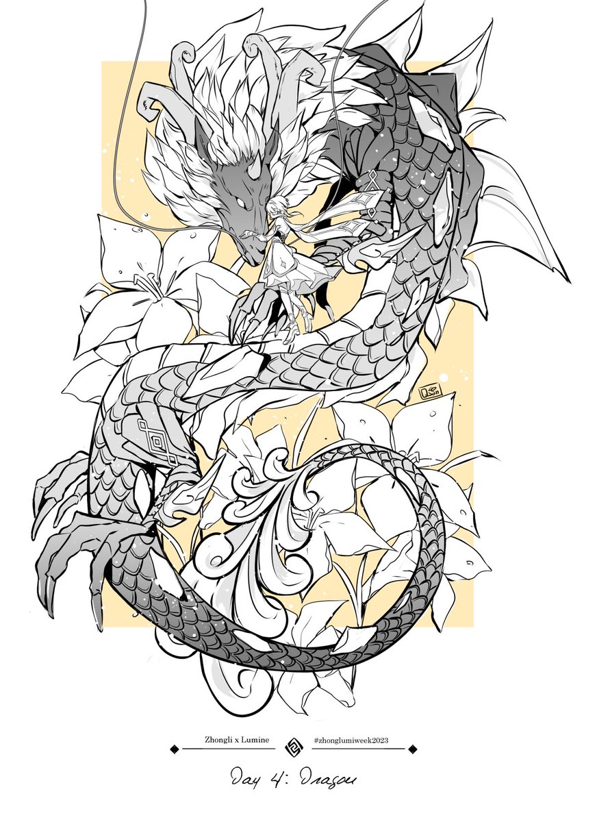 Qsanart's tweet photo. 🔶🧡 Day 4: Dragon
 -----
#钟离 #鍾蛍 #zhonglumi #原神 #GenshinImpact #2023年鍾蛍7日チャレンジ #ZhongLumiWeek2023 https://t.co/qcDiG0uJjJ