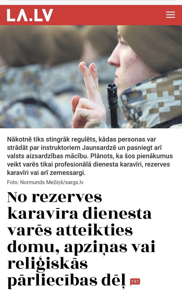 VAD nevar nokomplektēt pat uz niecīgu iesaucamo skaitu + lotereja.
Tagad no rezerves karavīra dienesta varēs atteikties domu, apziņas vai reliģiskās pārliecības dēļ…