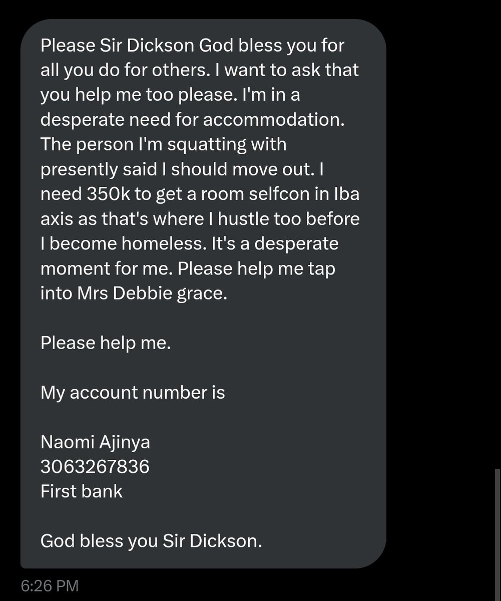 Wizarab10's tweet photo. She is losing her accomodation and needs 350k to get a new one. Twitter lets raise it 🙏🏾

Naomi Ajinya
3063267836
First bank https://t.co/4G3tkIJEBs