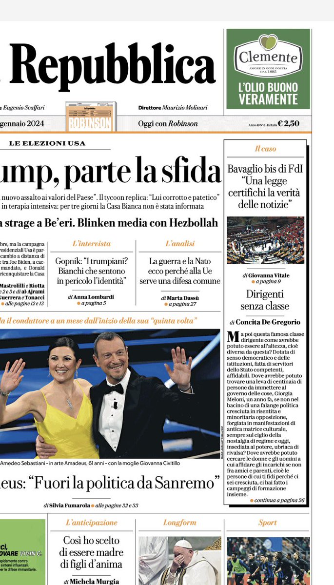 Oggi su <a href="/repubblica/">Repubblica</a>