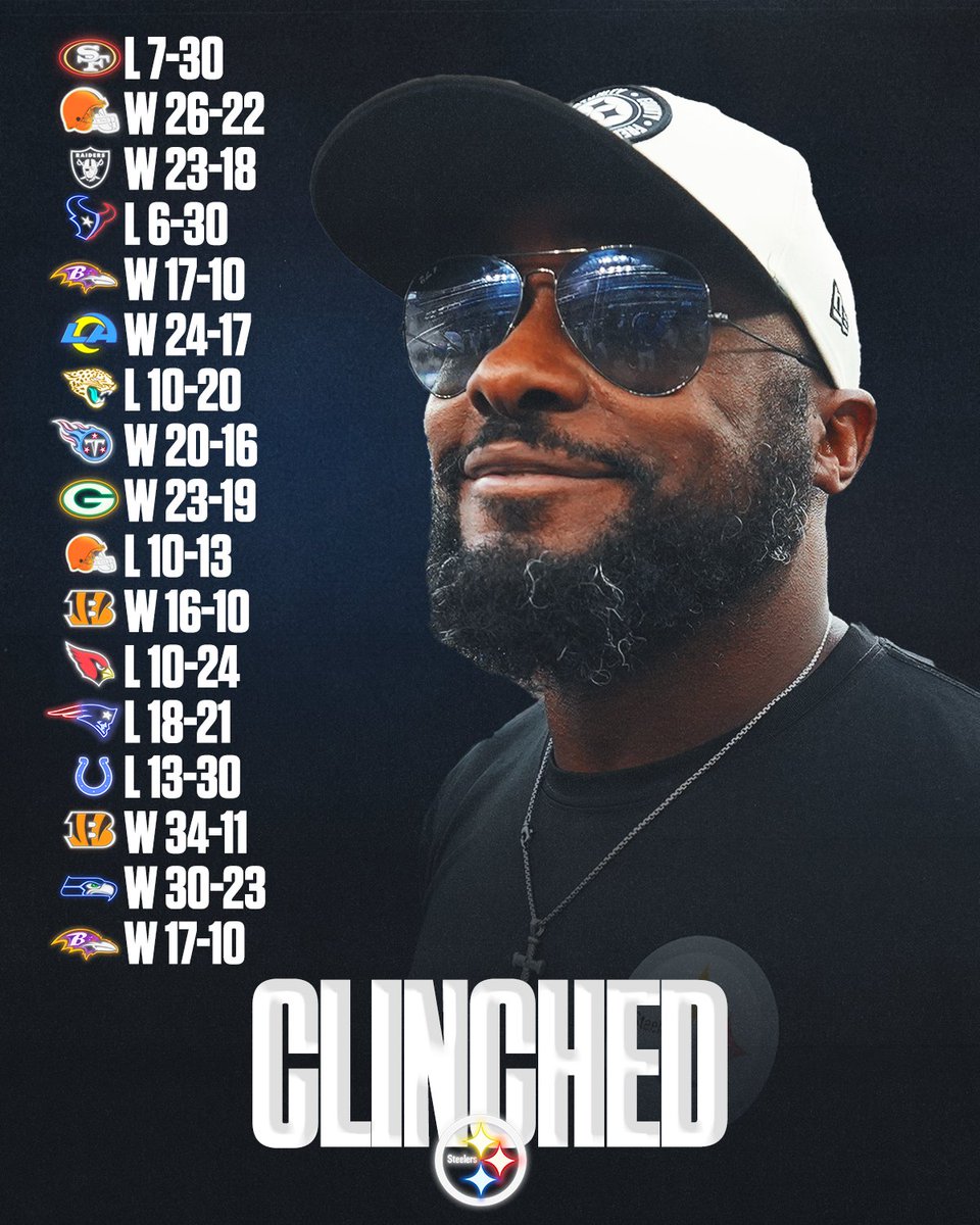 SNFonNBC's tweet photo. With the Jaguars loss, the Pittsburgh Steelers have clinched a spot in the playoffs! https://t.co/7dXzbM8wlK